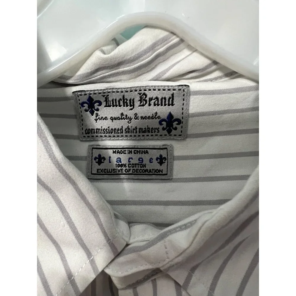 Lucky Brand Long Sleeve Striped Shirt 100% Cotton Size Large - Picture 5 of 5